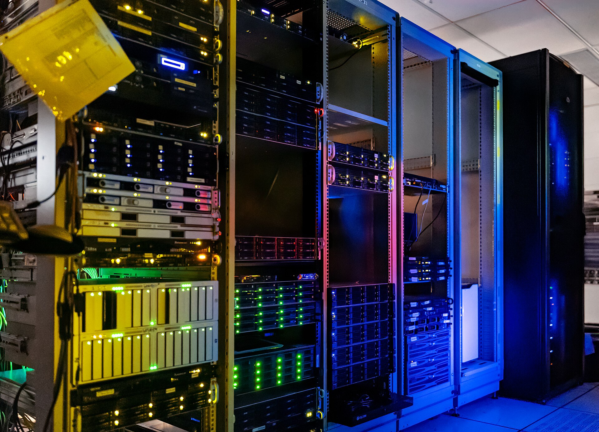Server racks in a data center room
